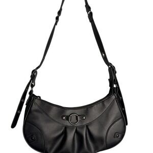 Y2k black leather shoulder bag chunky metal adjustable‎ handle handbag purse